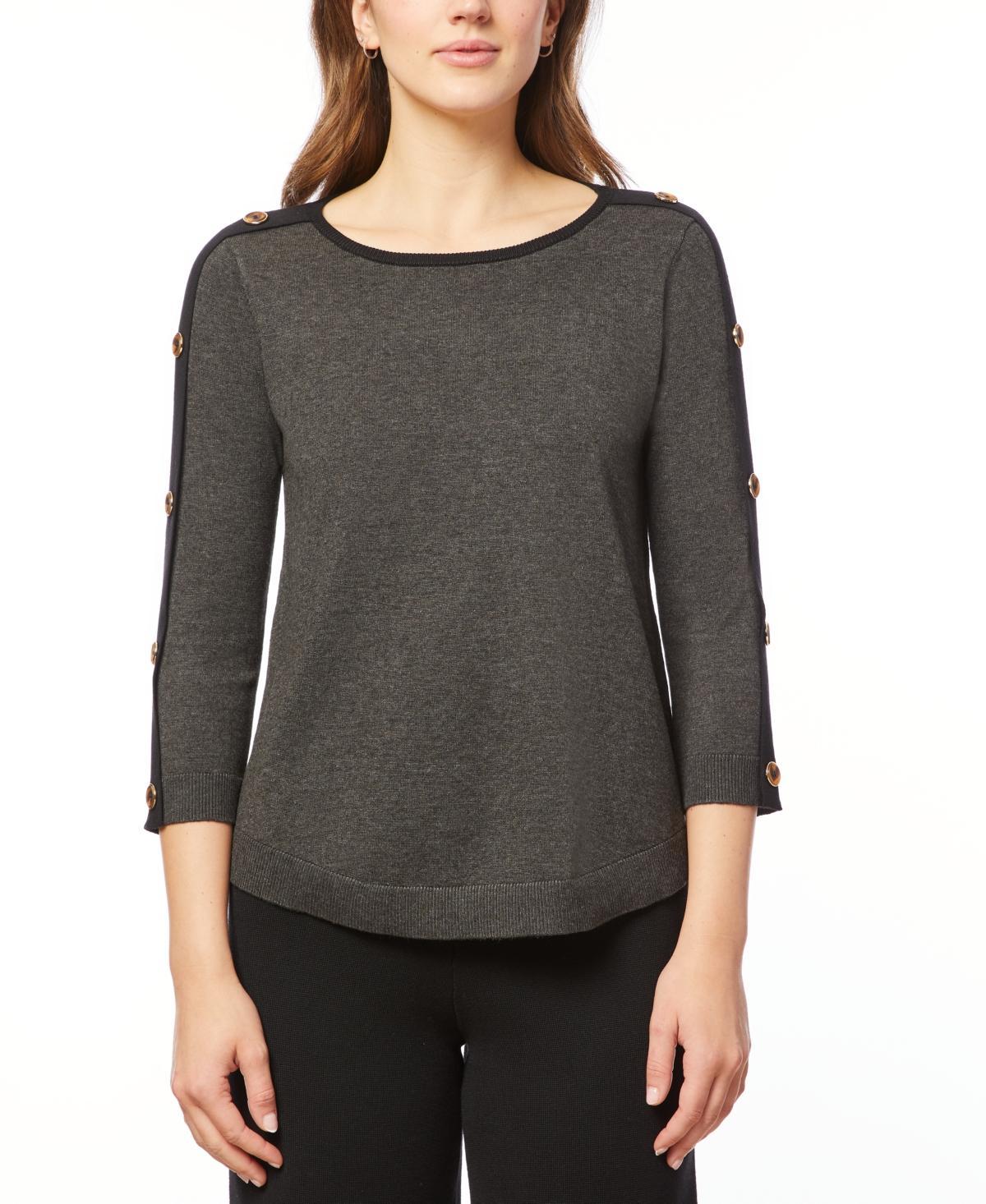 Melissa Paige Womens Button-Sleeve Crew Neck Sweater Product Image