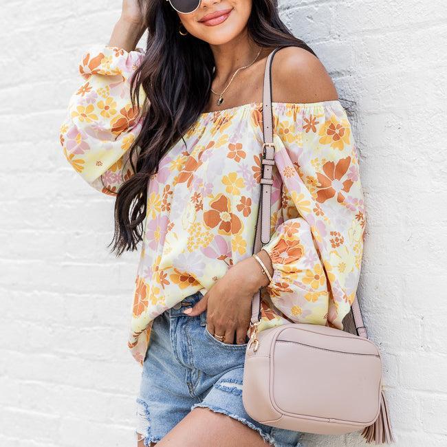 Find My Way Yellow Multi Floral Off The Shoulder Blouse FINAL SALE Product Image