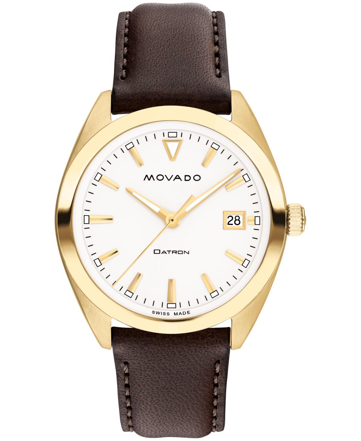 Movado Mens Heritage Datron Swiss Quartz Chocolate Genuine Leather Strap Watch 39mm Product Image