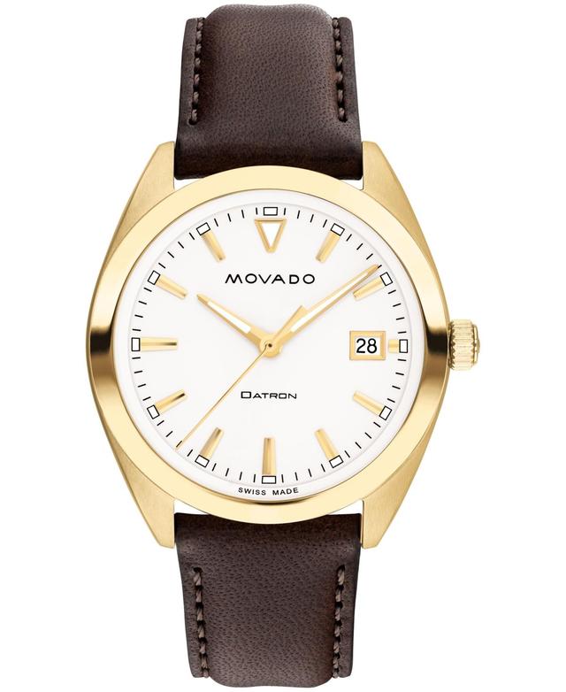 Movado Mens Heritage Datron Swiss Quartz Chocolate Genuine Leather Strap Watch 39mm Product Image