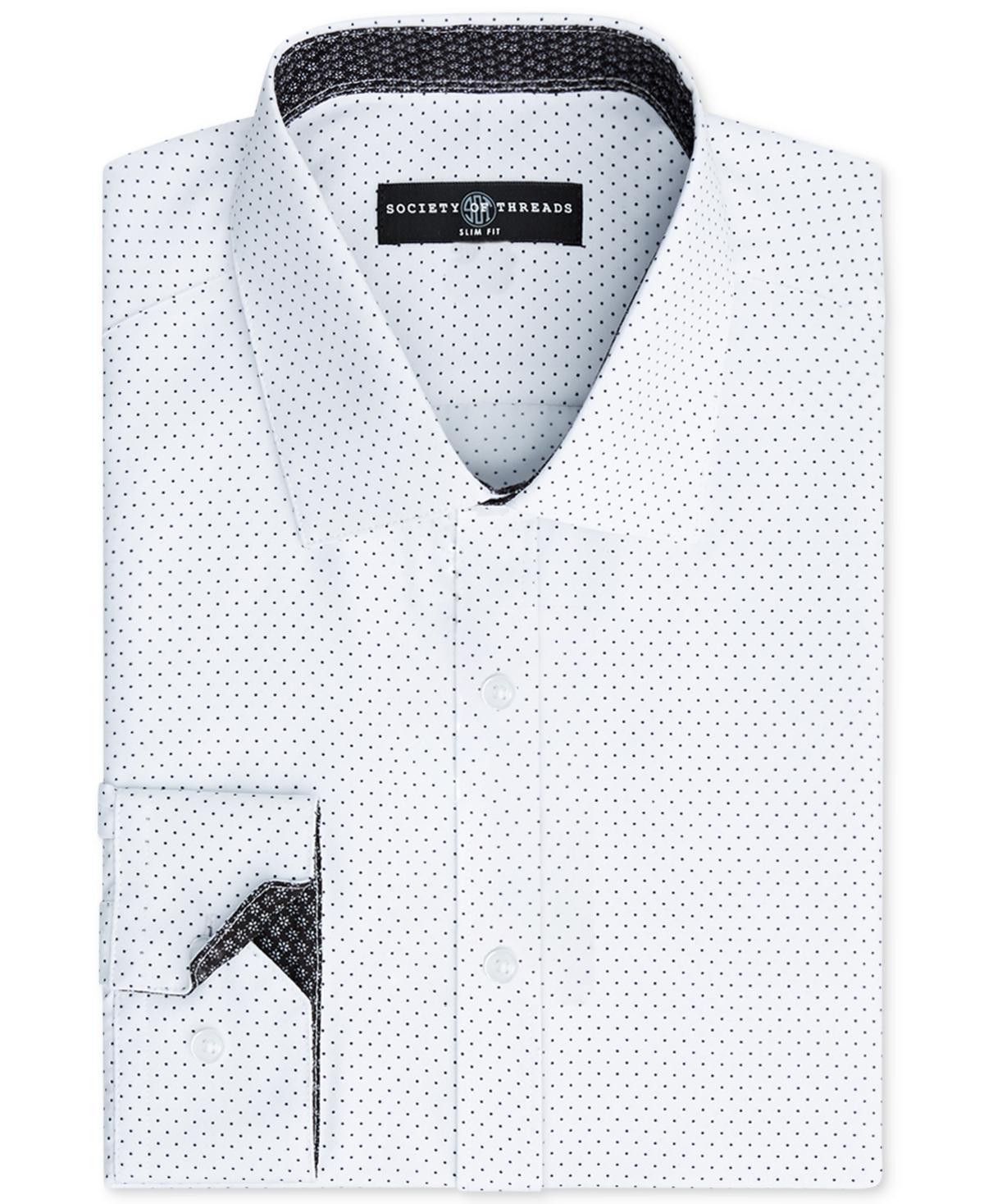 Society of Threads Mens Slim-Fit Non-Iron Performance Print Dress Shirt - White Product Image