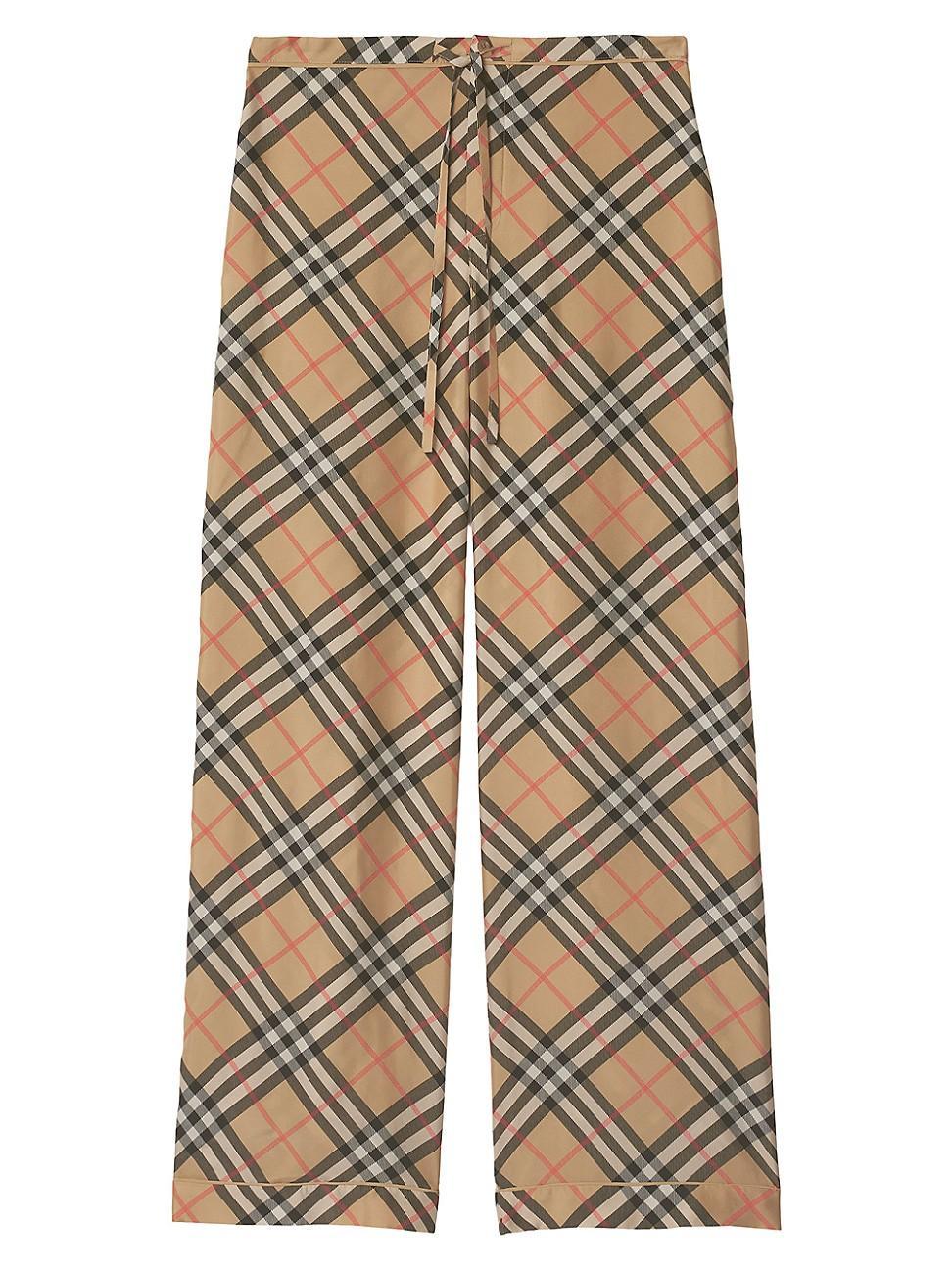 Womens Check Silk Drawstring Pants Product Image