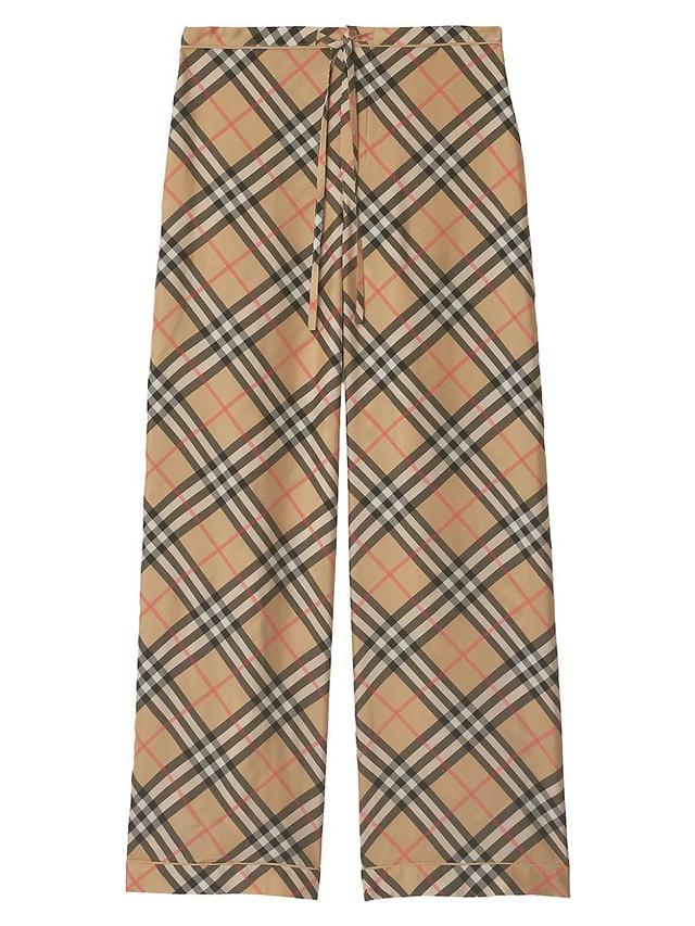 Womens Check Silk Drawstring Pants Product Image