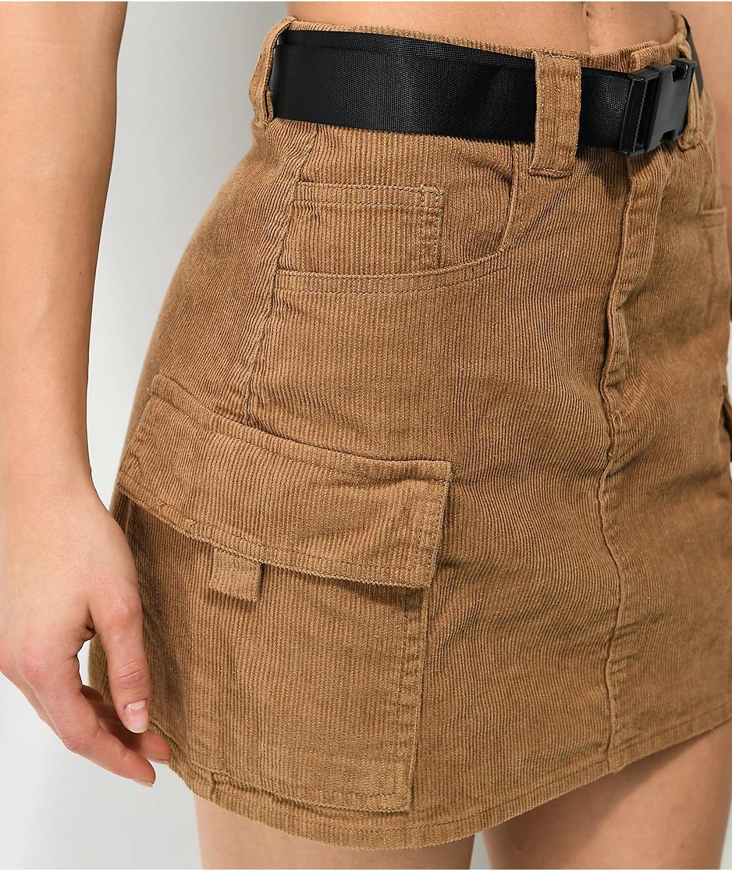 Angel Kiss Brown Corudory Belted Mini Skirt Product Image