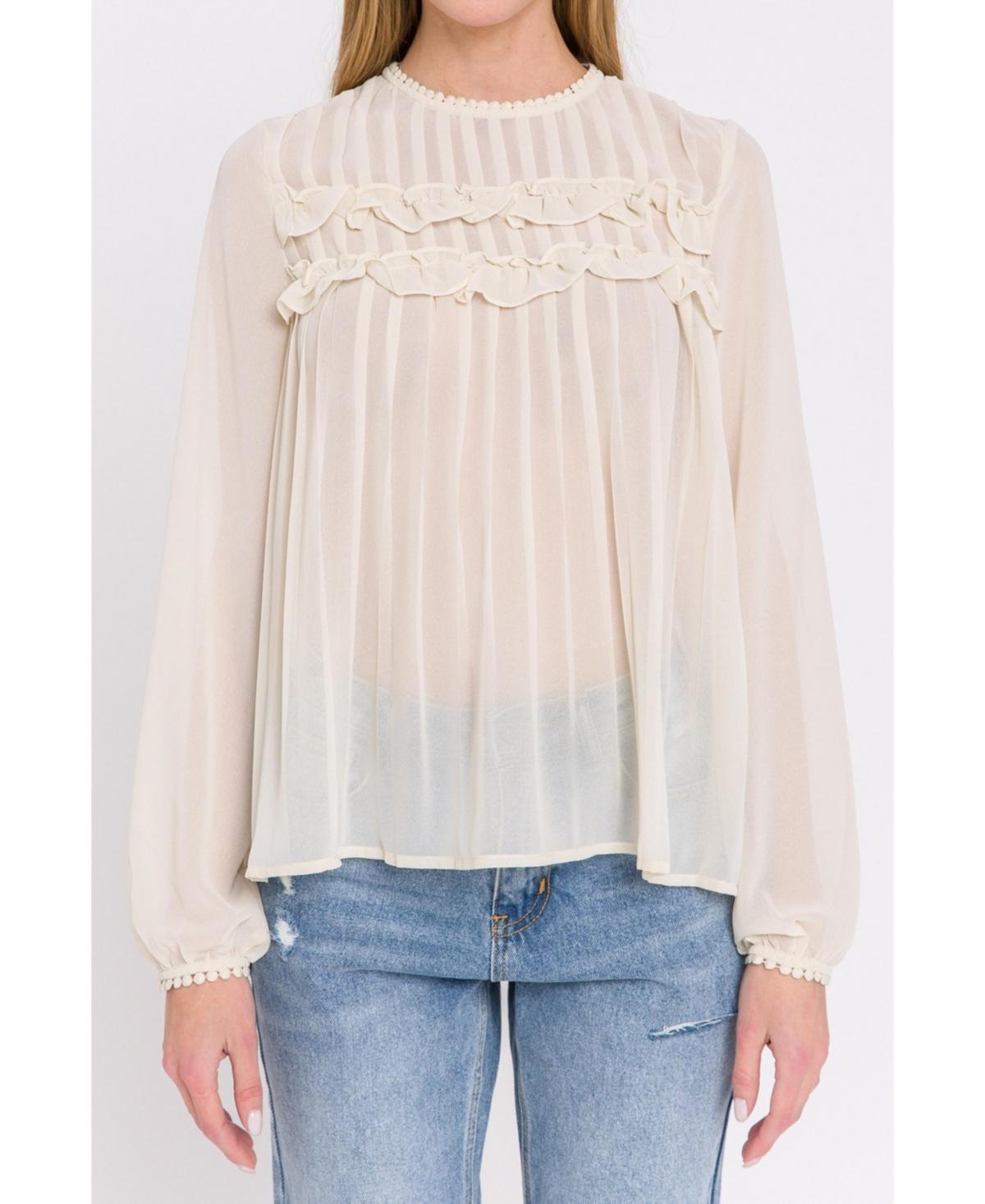 endless rose Womens Lace Detail Pleated Blouse Product Image