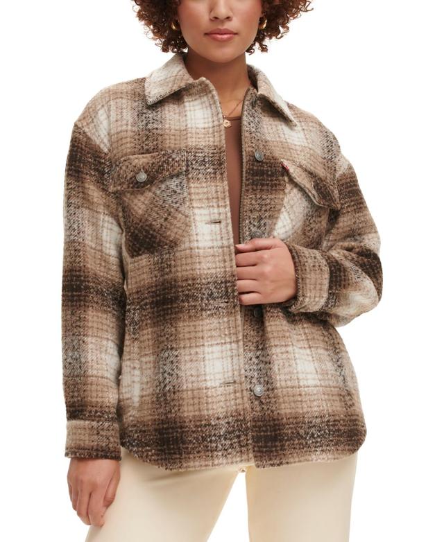 Women's Plaid Buttoned Zip-Front Shacket Product Image