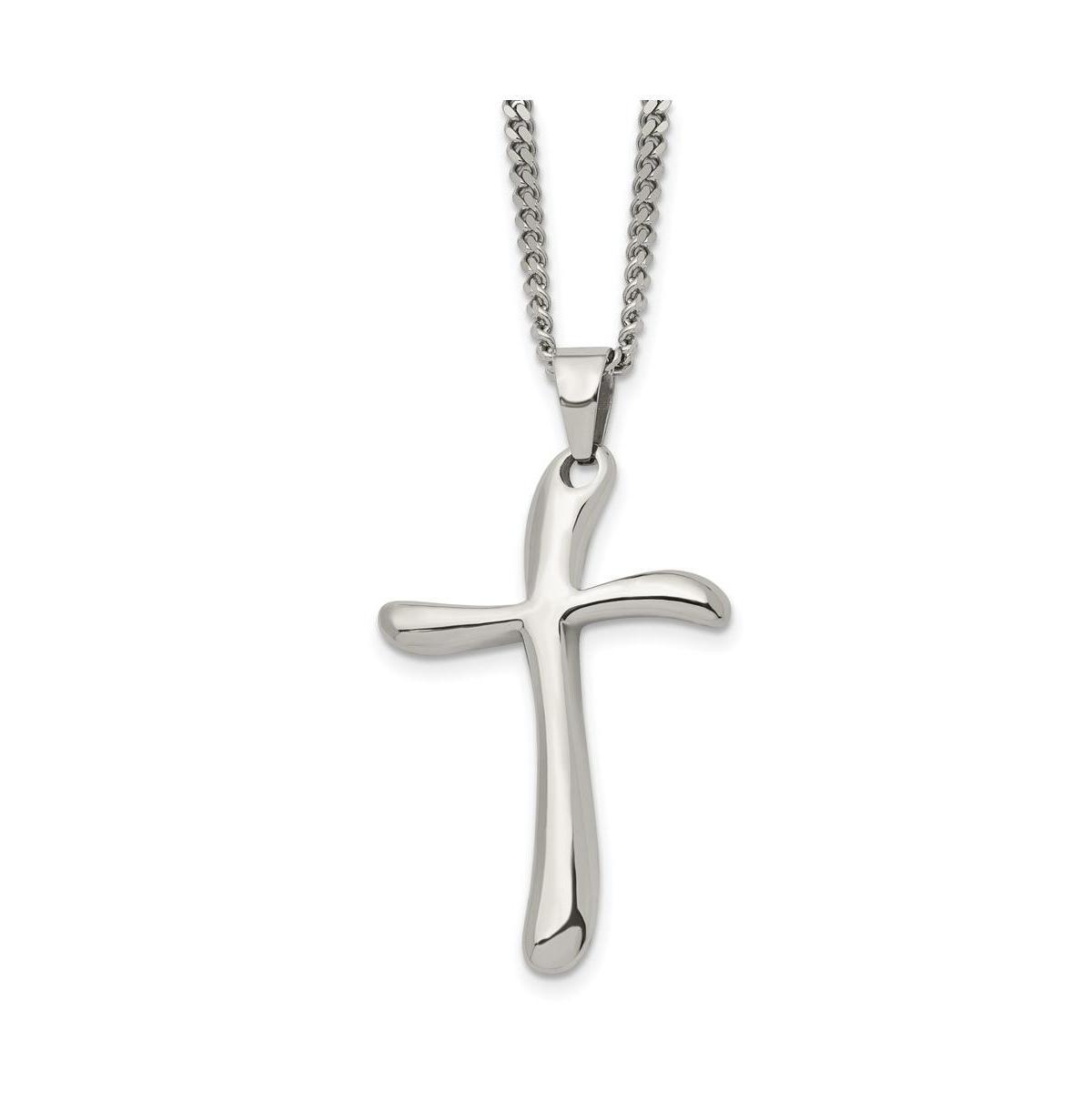 Chisel Polished Wavy Cross Pendant on a Curb Chain Necklace Product Image