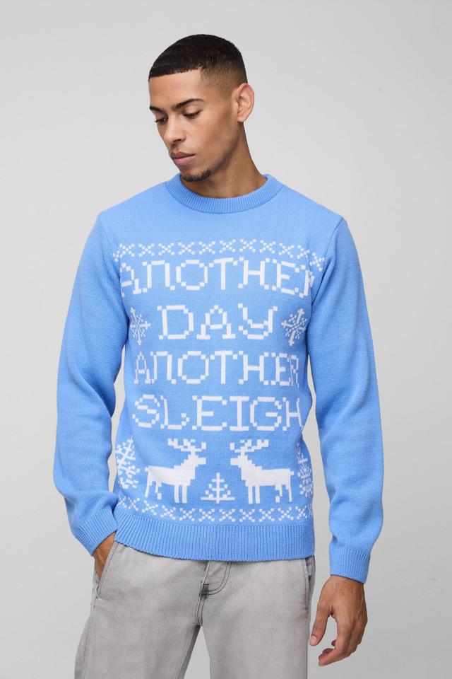 Regular Fit Another Day Christmas Knitted Jumper | boohooMAN USA Product Image