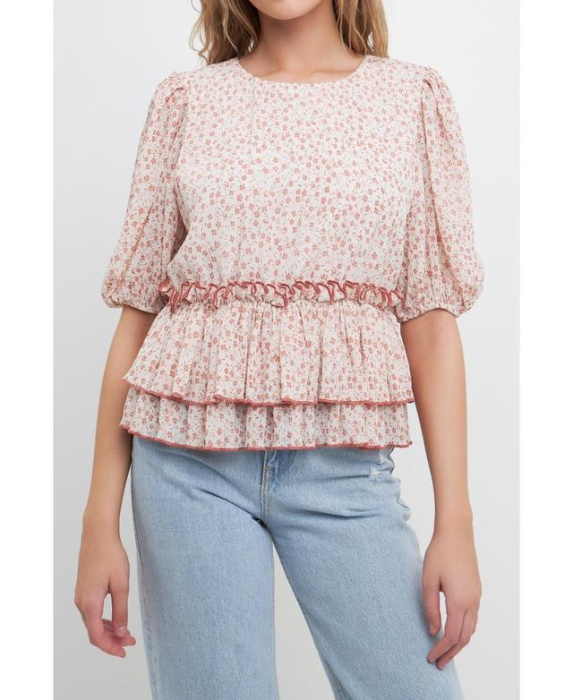 Free the Roses Womens Pleated Floral Top Product Image