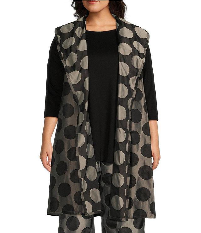 Bryn Walker Plus Size Marceline Memory Crunch Jacquard Dot Print Shawl Collar Sleeveless A-Line Vest Product Image