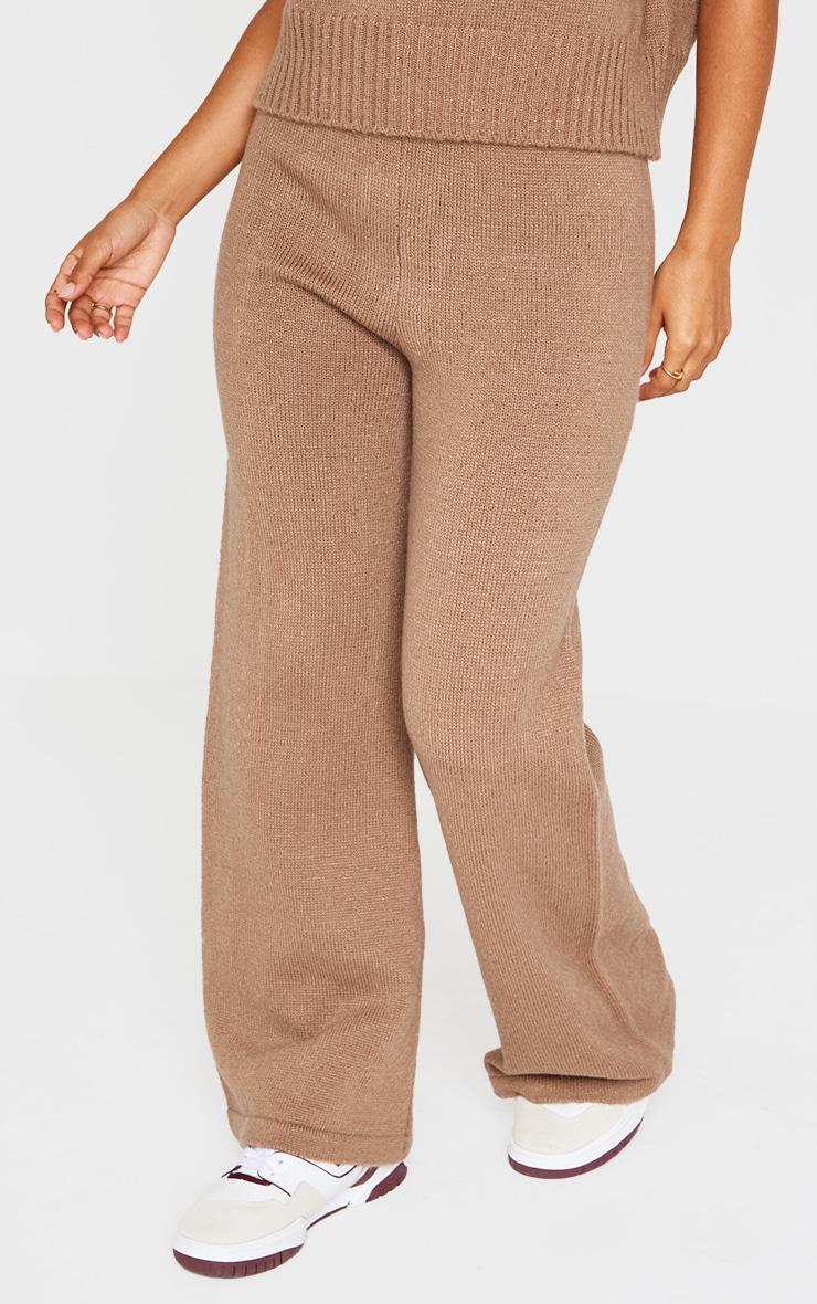 Petite Taupe Marl Soft Knit Wide Leg Pants Product Image