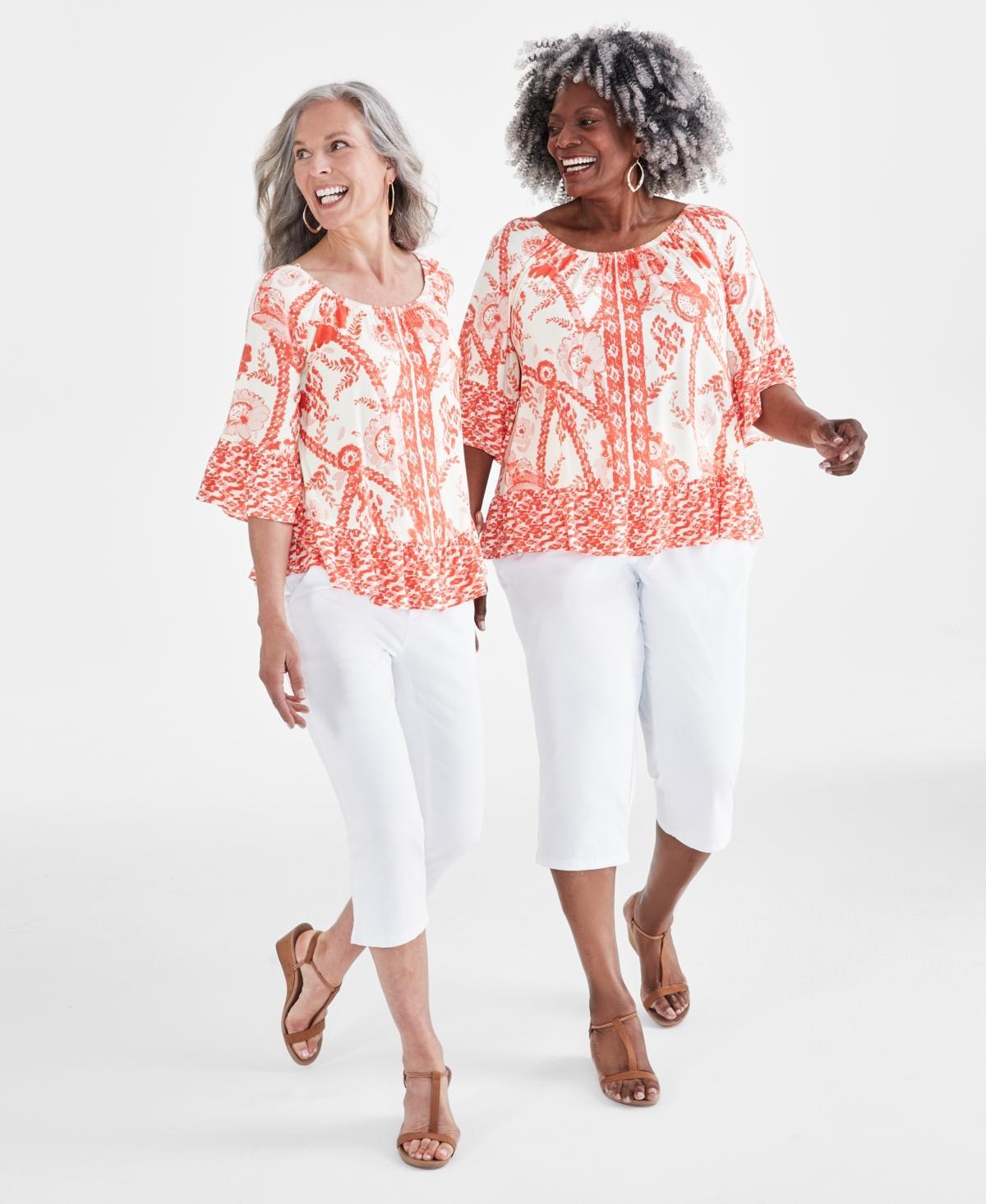 Style & Co Womens Printed On-Off-The-Shoulder Top, Created for Macys Product Image