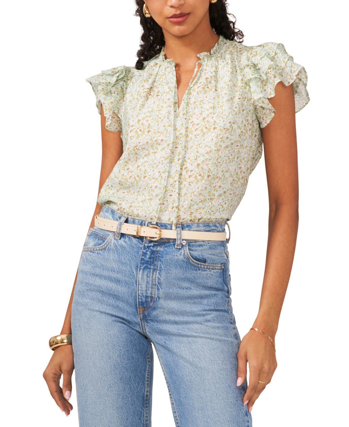 Women's Floral Print Flutter Sleeve Blouse Product Image