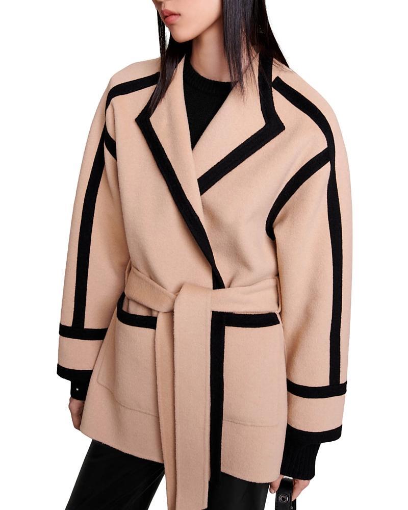 Maje Gicolora Contrast Trim Belted Coat Product Image