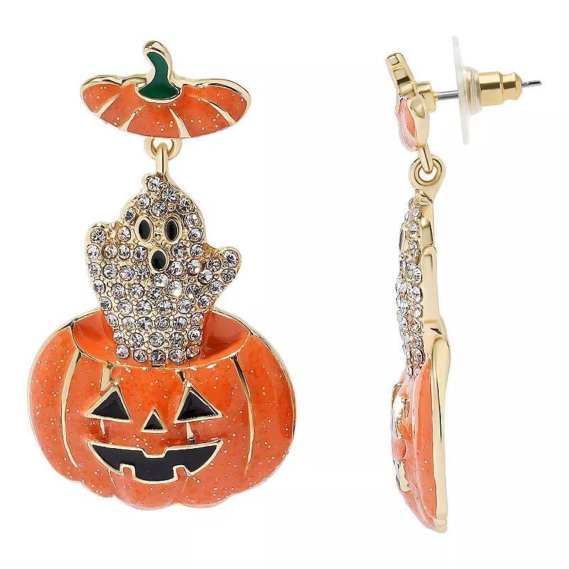 Celebrate Together Halloween Gold Tone Crystal Pumpkin & Ghost Drop Earrings, Womens, Orange Product Image