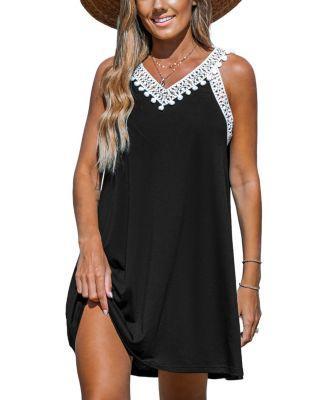 Cupshe Womens Black Sleeveless Pom-Pom Jersey Mini Beach Dress Product Image