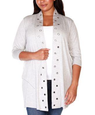 Belldini Plus Size Grommet-Trim Duster Cardigan Product Image