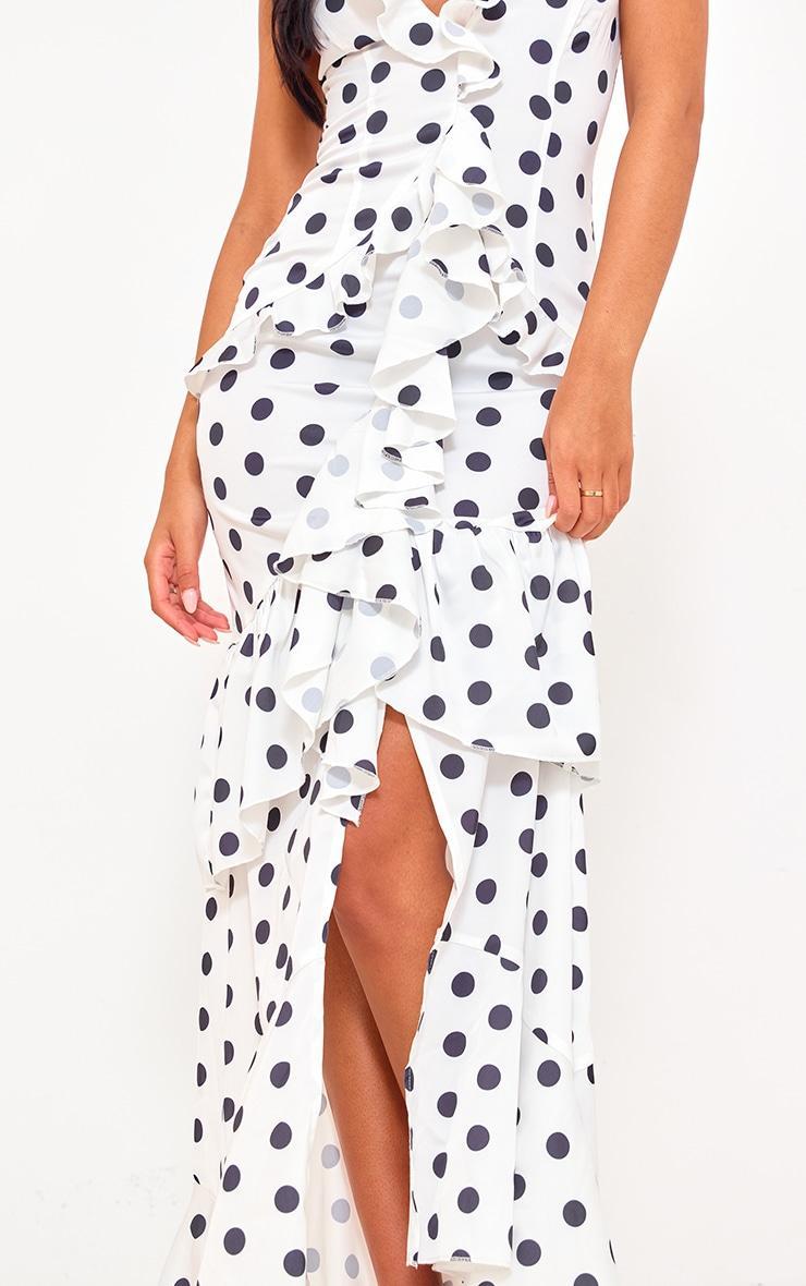 Tall White Polkadot Textured Frill Maxi Dress Product Image