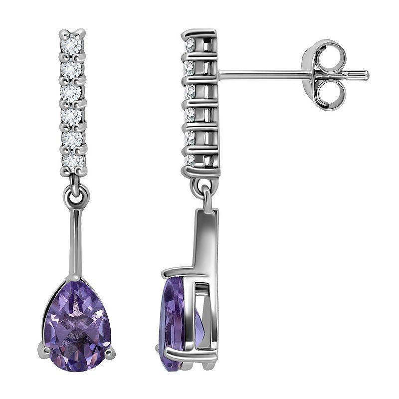 Aleure Precioso Sterling Silver Gemstone & White Topaz Drop Earrings, Womens, Silver Tone Purple Product Image