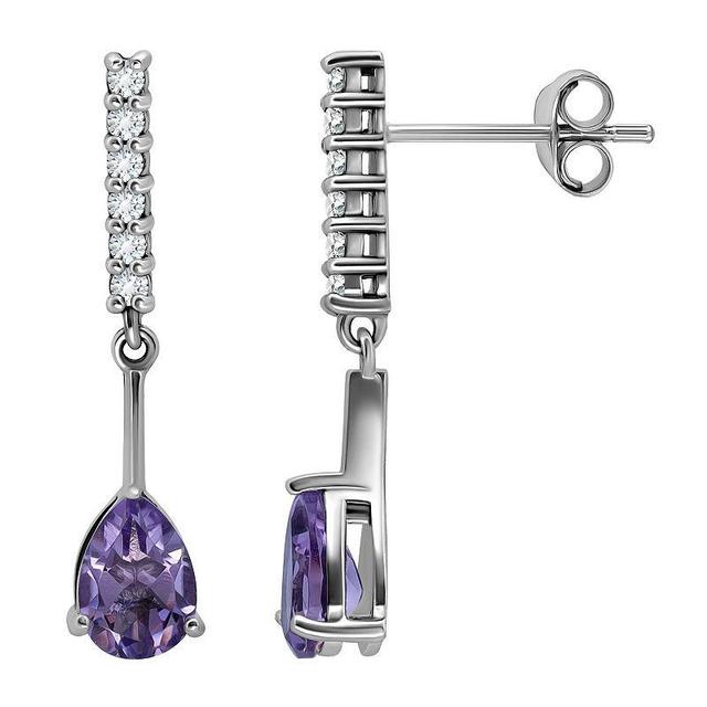 Aleure Precioso Sterling Silver Gemstone & White Topaz Drop Earrings, Womens, Silver Tone Purple Product Image