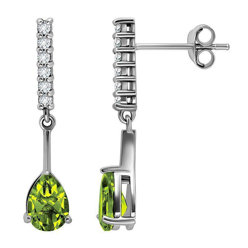 Aleure Precioso Sterling Silver Gemstone & White Topaz Drop Earrings, Womens, Silver Tone Green Product Image