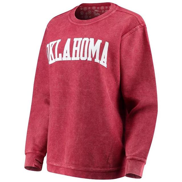 Womens Pressbox Crimson Oklahoma Sooners Comfy Cord Vintage Wash Basic Arch Pullover Sweatshirt Product Image