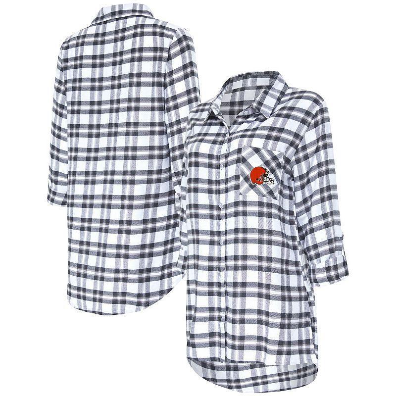 Womens Concepts Sport Charcoal Cleveland Browns Sienna Plaid Full-Button Long Sleeve Nightshirt Product Image