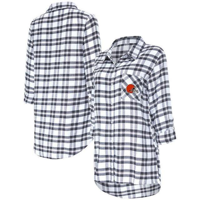 Womens Concepts Sport Charcoal Cleveland Browns Sienna Plaid Full-Button Long Sleeve Nightshirt Product Image