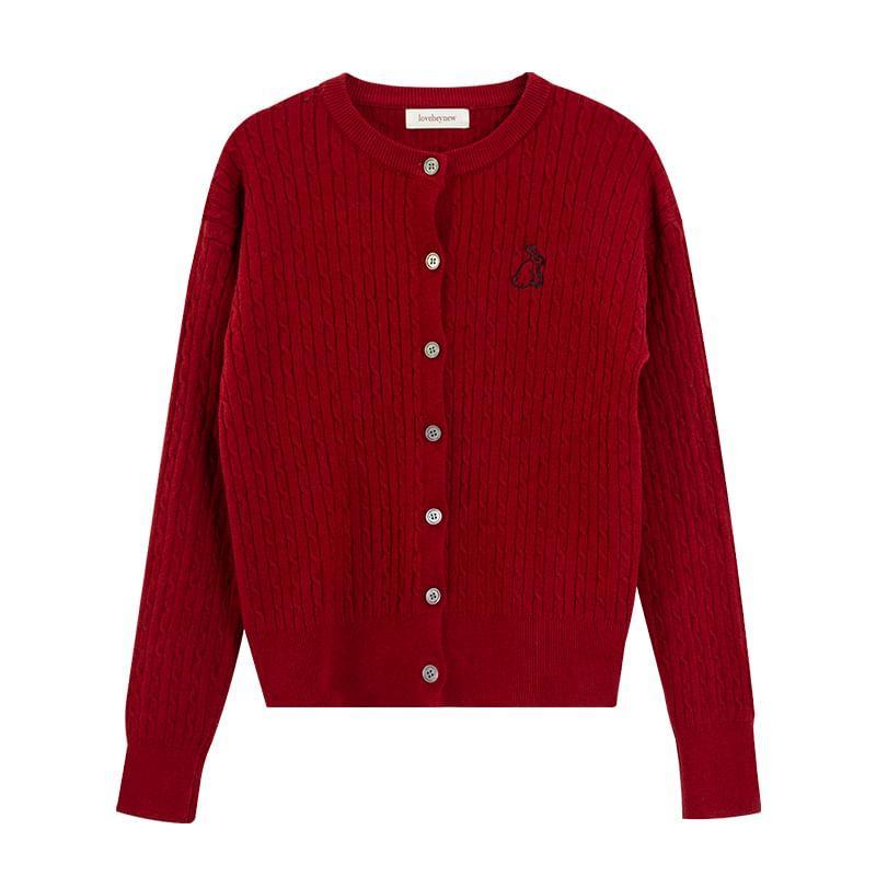 Crewneck Cable Knit Button-Up Cardigan Product Image