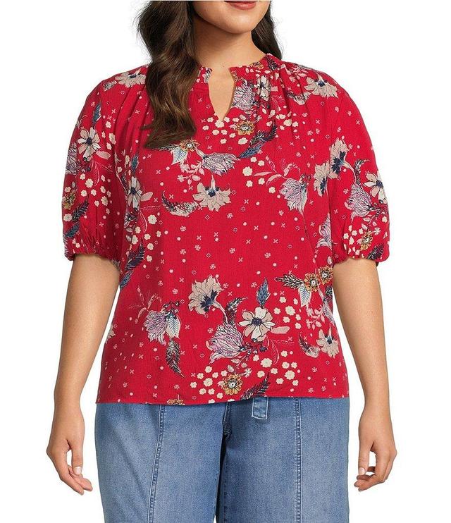 Nurture by Westbound Plus Size Woven V-Neck Short Puff Sleeve Top Product Image