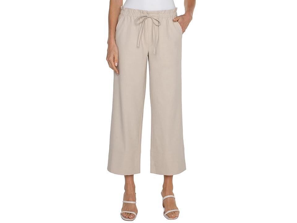 Liverpool Los Angeles Pull On Mid Rise Tie Waist Wide Leg Crop Textured Stretch Woven (Dusty Tan) Women's Dress Pants Product Image