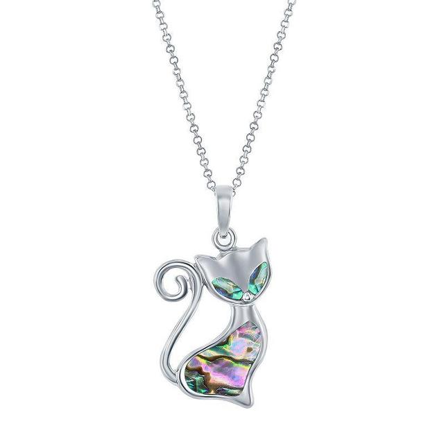 Sterling Silver Abalone Cat Necklace, Womens Product Image