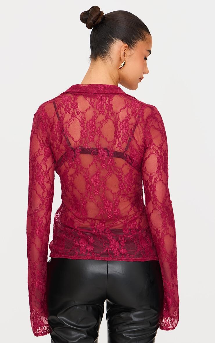 Burgundy Lace Collared Shirt Product Image