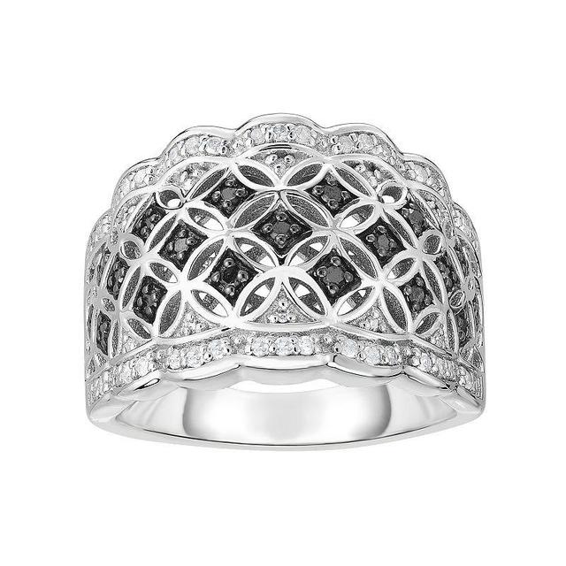 Sterling Silver 1/3 Carat T.W. Black & White Diamond Filigree Ring, Womens Product Image