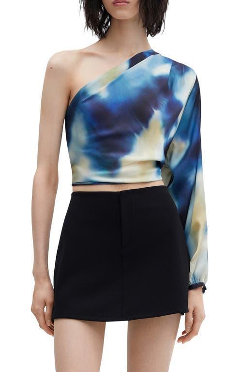 MANGO Watercolor Print Asymmetric One-Shoulder Satin Top Product Image