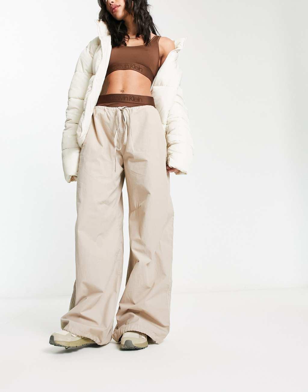 ASOS DESIGN parachute cargo pants in stone  product image