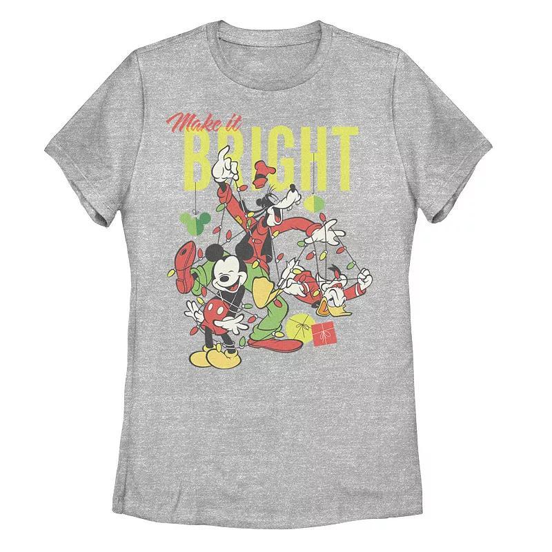 Disneys Mickey and Friends Juniors Tangled In Christmas Lights Graphic Tee, Womens Athletic Grey Product Image