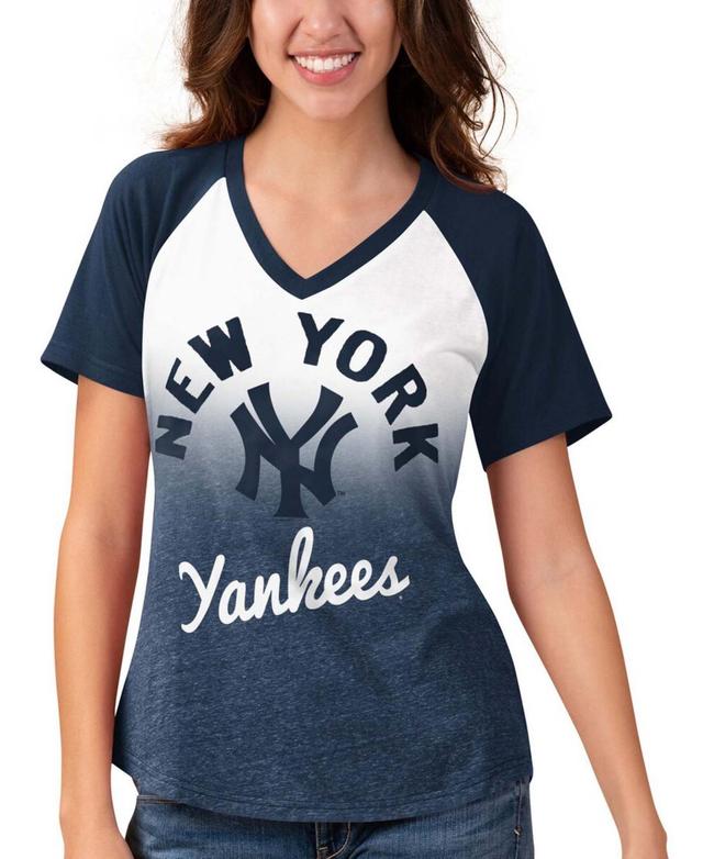 Womens Navy New York Yankees Shortstop Ombre Raglan V-Neck T-shirt - Navy Product Image