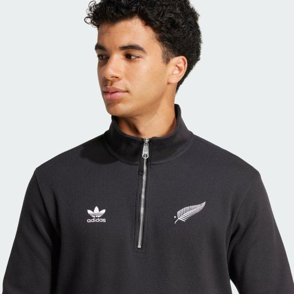 adidas All Blacks Essentials Half-Zip Waffle Sweatshirt All Black XL Mens Product Image