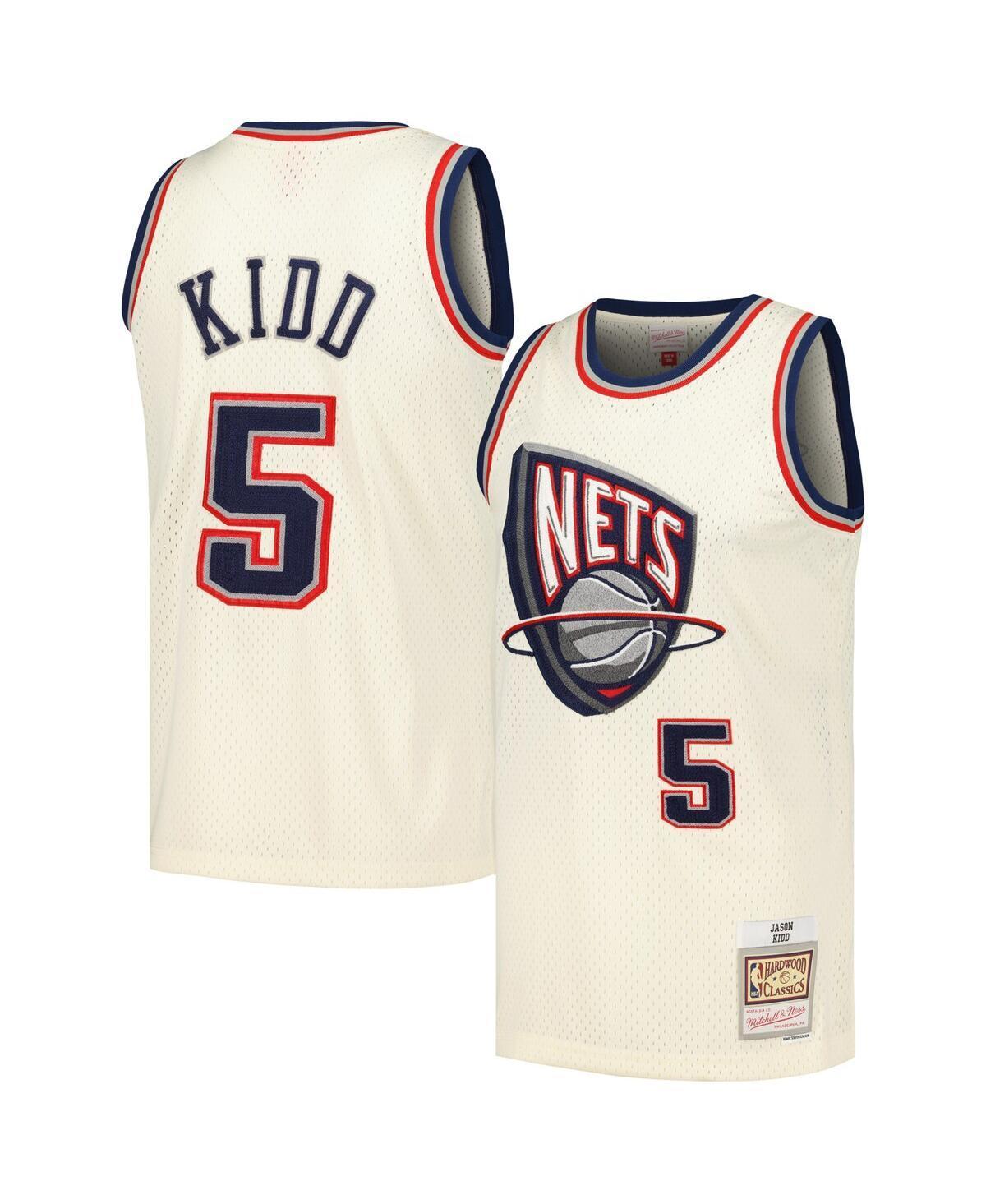 Mens Mitchell & Ness Jason Kidd Cream New Jersey Nets Chainstitch Swingman Jersey - Cream Product Image