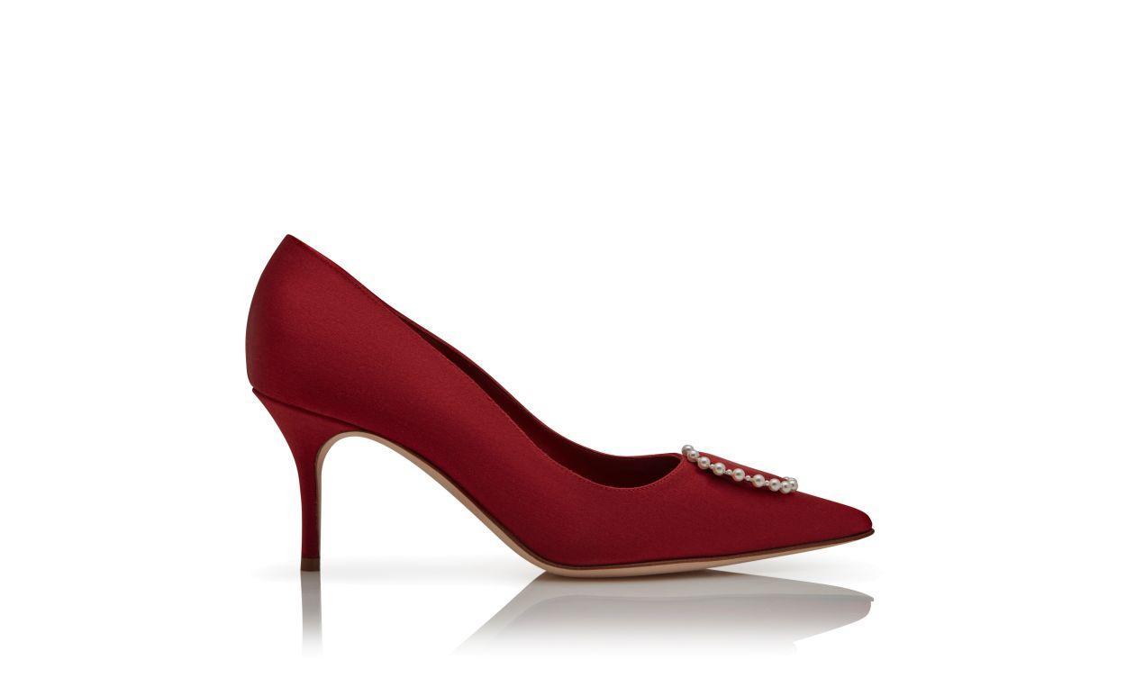 KIFACLO Red Satin Pearl Detail Pumps  Product Image