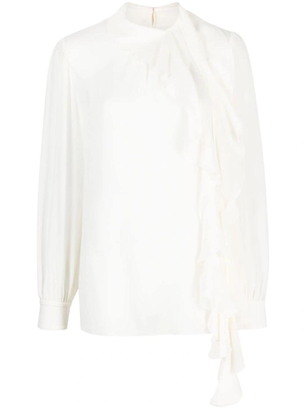 Frilled-trim Silk Blouse In White product image