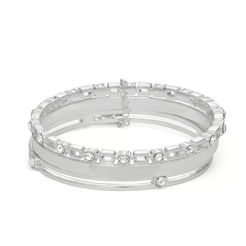 Nine West Silver Tone Crystal Bangle Bracelet Set, Womens, Clear Product Image