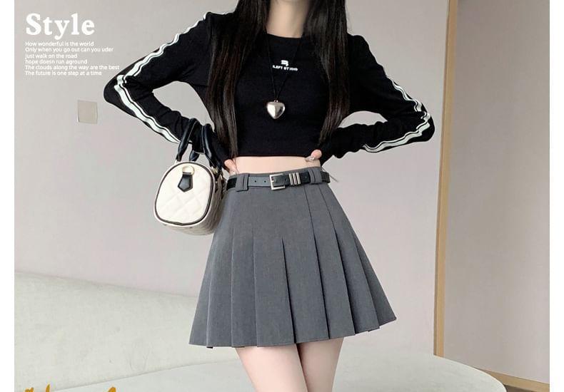 High Waist Plain Pleated Mini A-Line Skirt product image