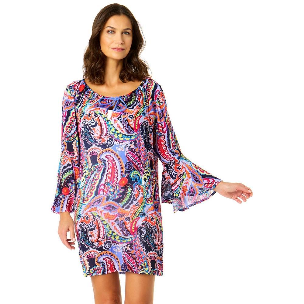 Anne Cole Women's Paisley Parade Bell Sleeve Tunic Swimsuit Cover Up, Multi L/XL Product Image