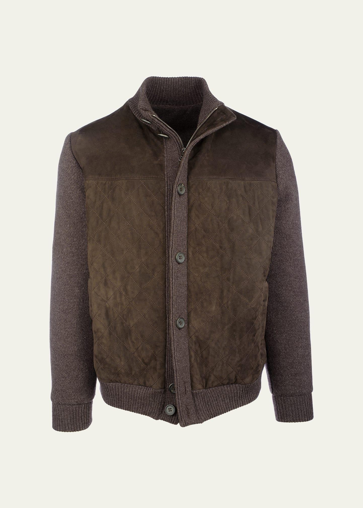 Mens Suede Bomber Jacket w/ Knit Sleeves Product Image