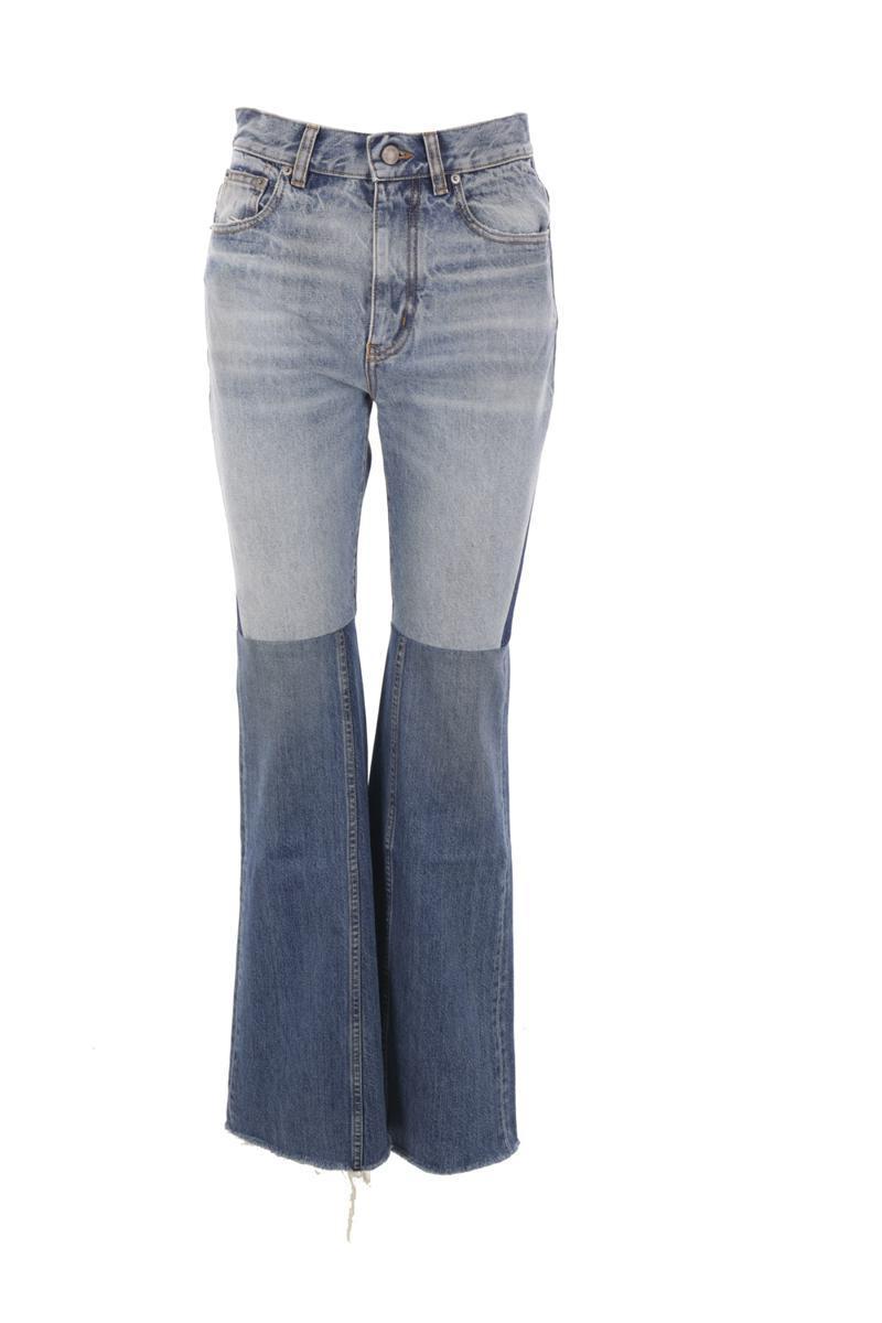 Denim Patchwork Flare Leg Pants In Multicolour Product Image