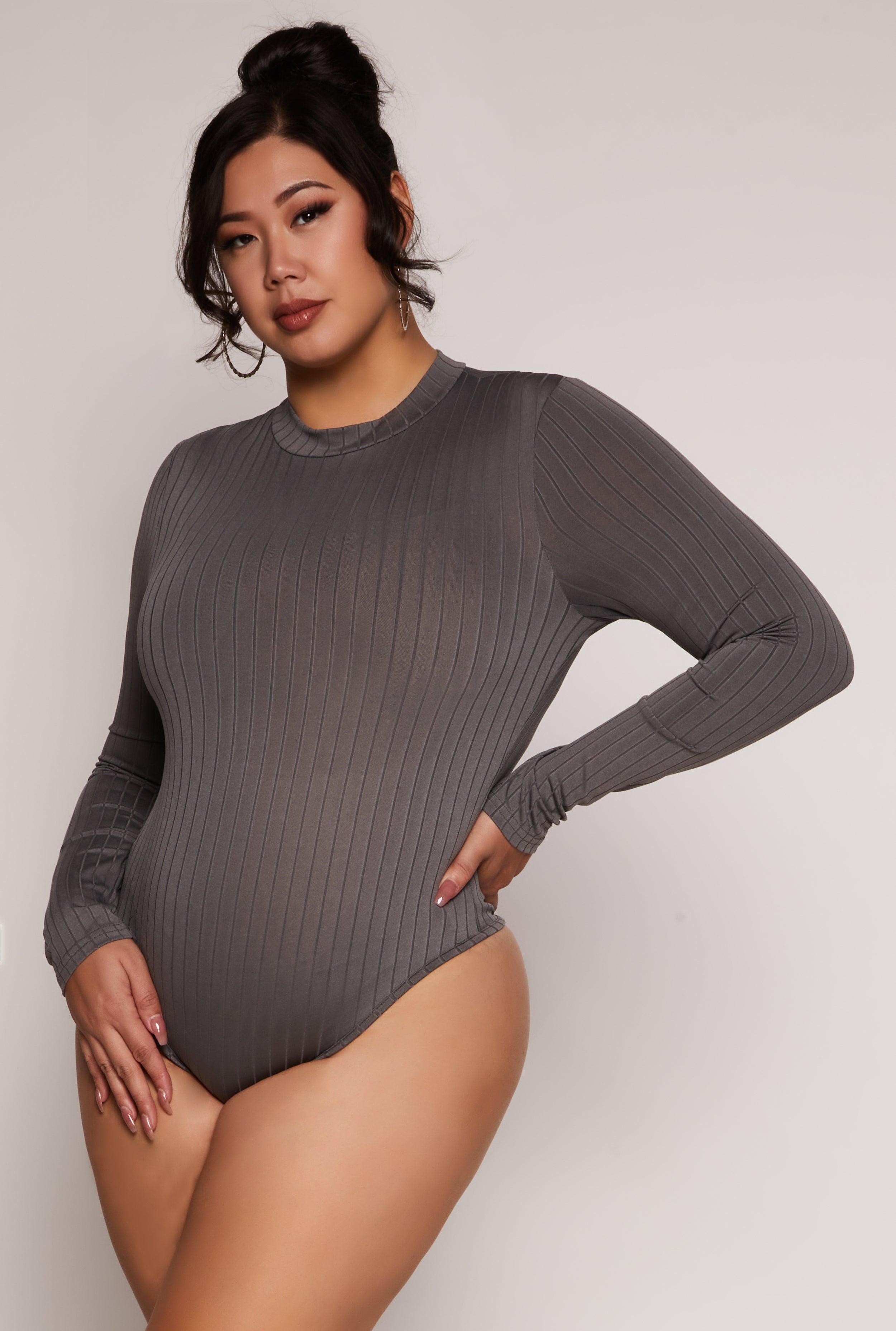 Womens Plus Size Daisy Long Sleeve Mock Neck Bodysuit Product Image