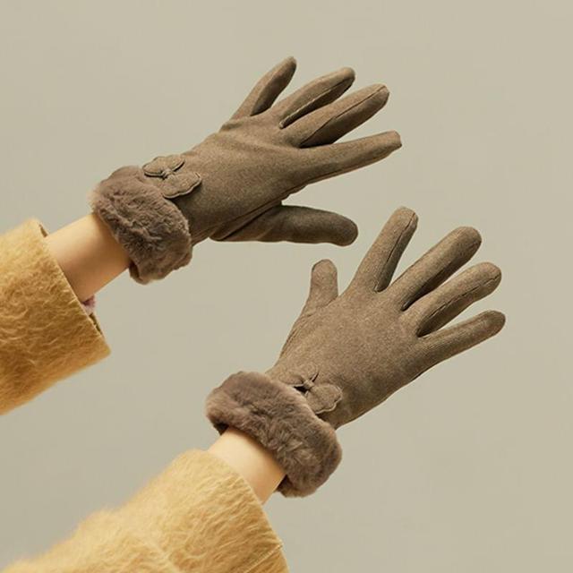 Bow Faux Fur Touchscreen Gloves Product Image