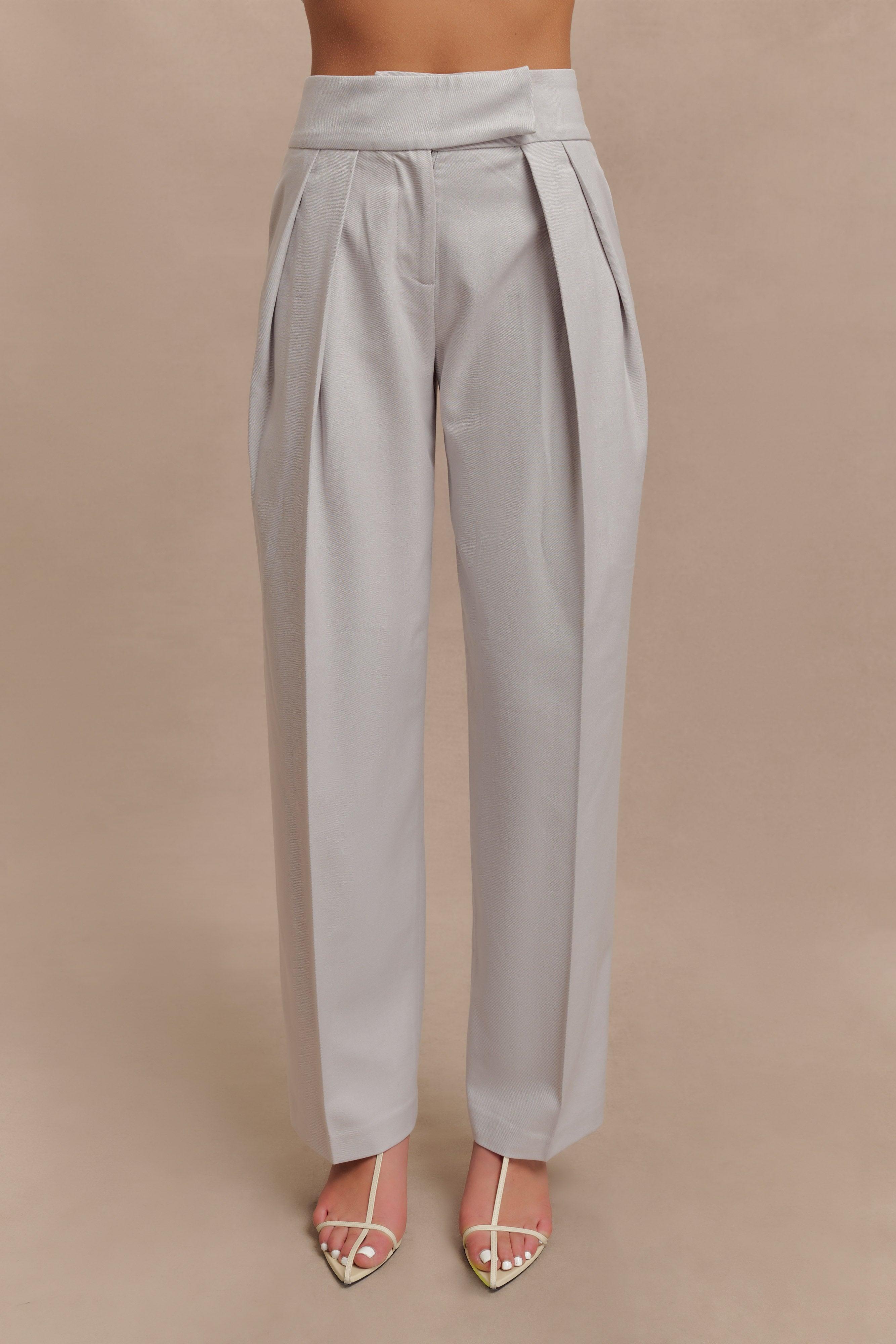 Penelope Pleated High Waisted Pants - Grey Product Image